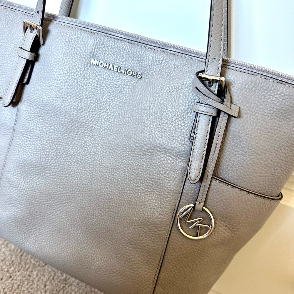Michael Kors gray leather tote purse - Picture 1 of 9